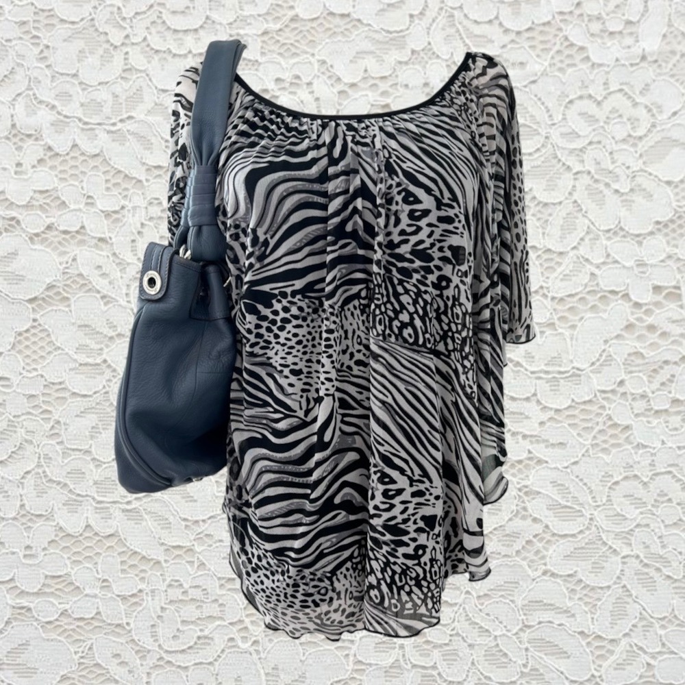 vintage y2k zebra & leopard print batwing short sleeve top